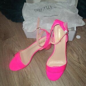 NEW Dream Pairs Carnival Ankle Strap Heel Sandal Neon Pink PU Women's US Size 11